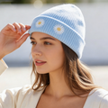 Light Blue Daisy Embroidered Beanie