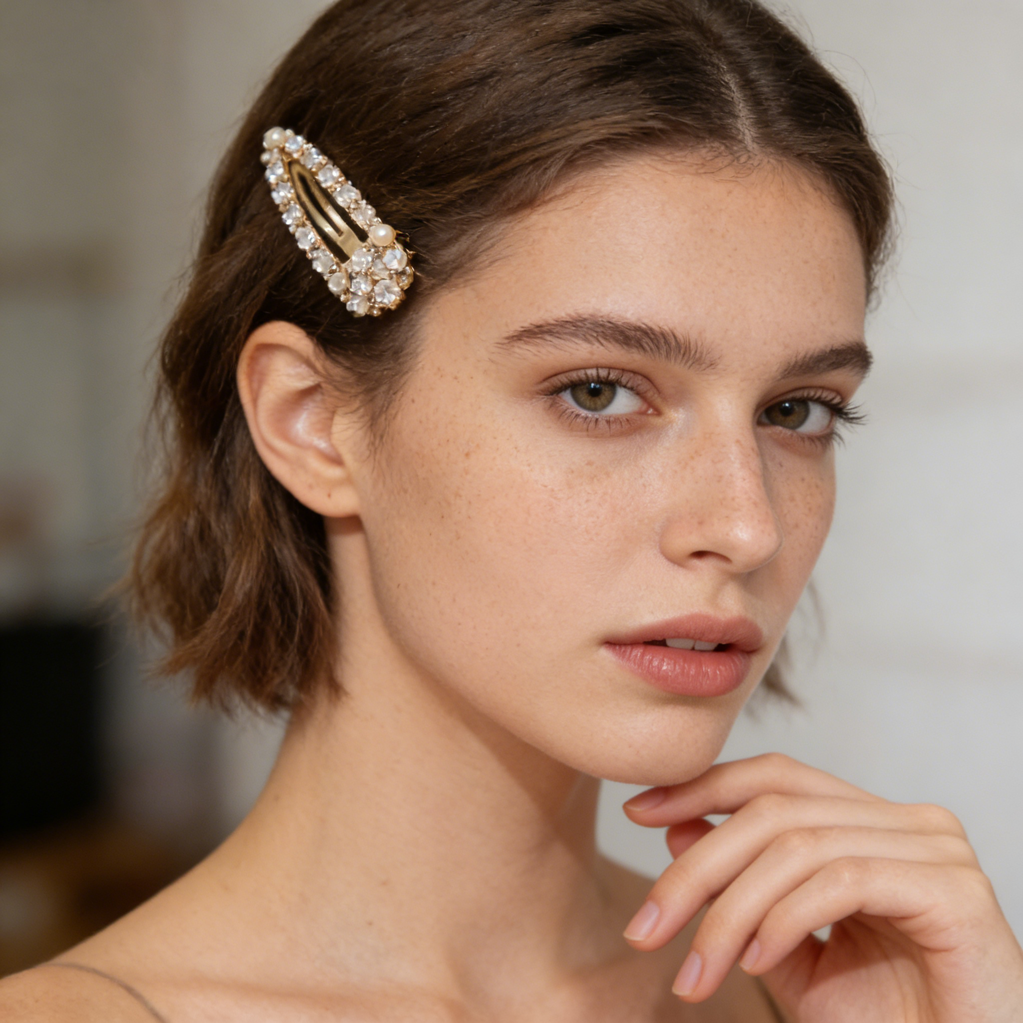 Dainty Floral Pearl Hair Clip with Crystals