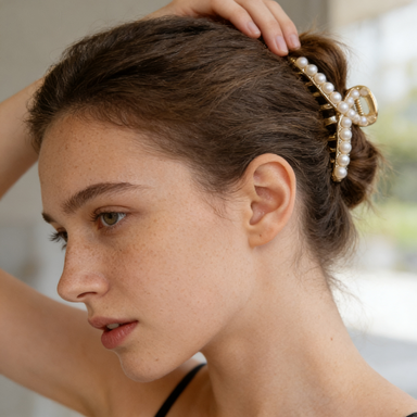 Luxurious Double Row Pearl Hair Claw