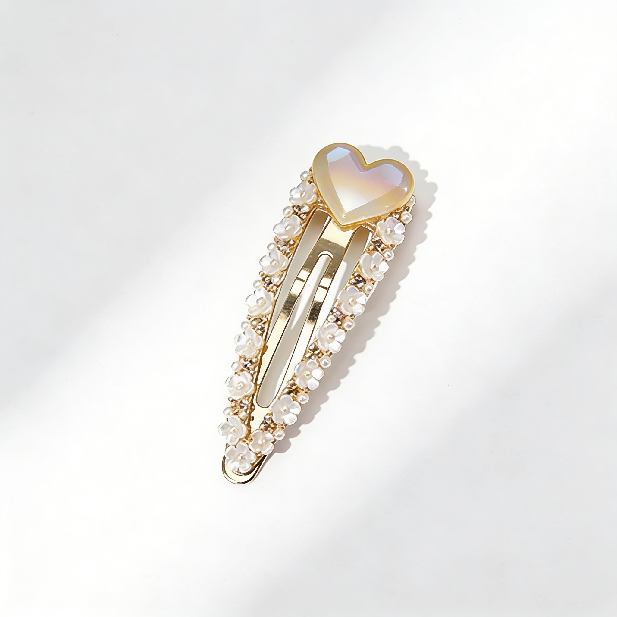 Romantic Heart Pearl Hair Clip with Crystal Accents