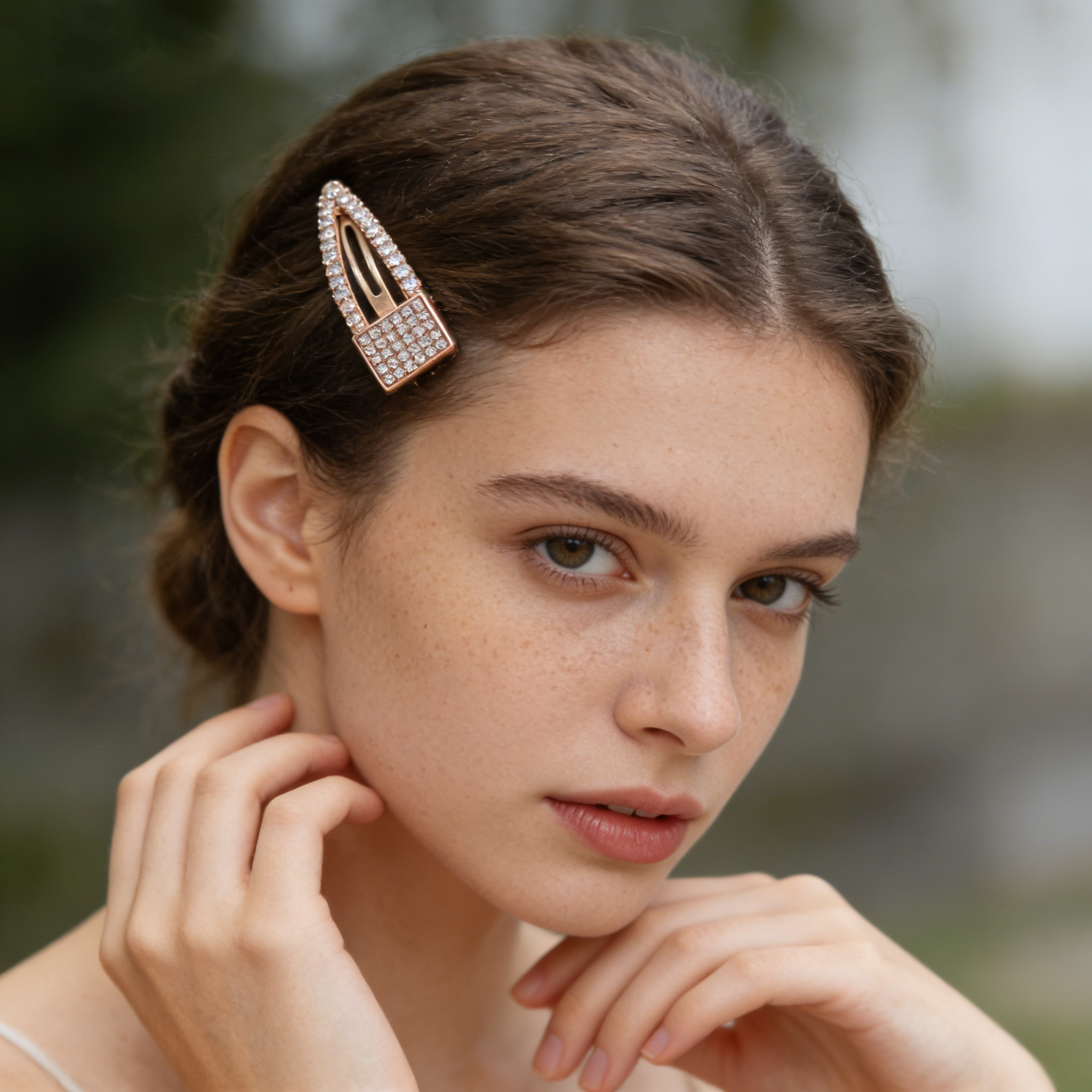 Sleek Square Crystal Hair Clip in Rose Gold