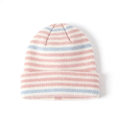 Pink & Blue Stripe Fuzzy Beanie