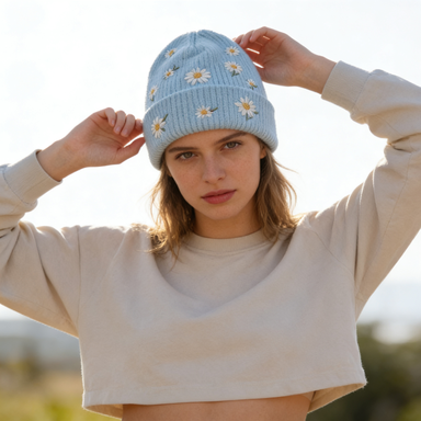 Light Blue Daisy Cluster Beanie
