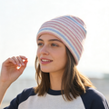 Pink & Blue Stripe Fuzzy Beanie