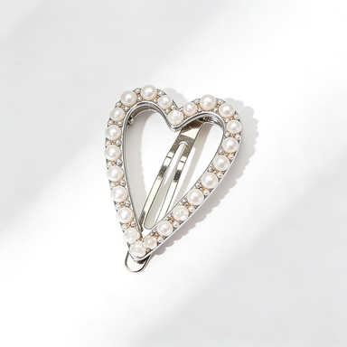 Minimalist Heart Pearl Hair Clip in Silver