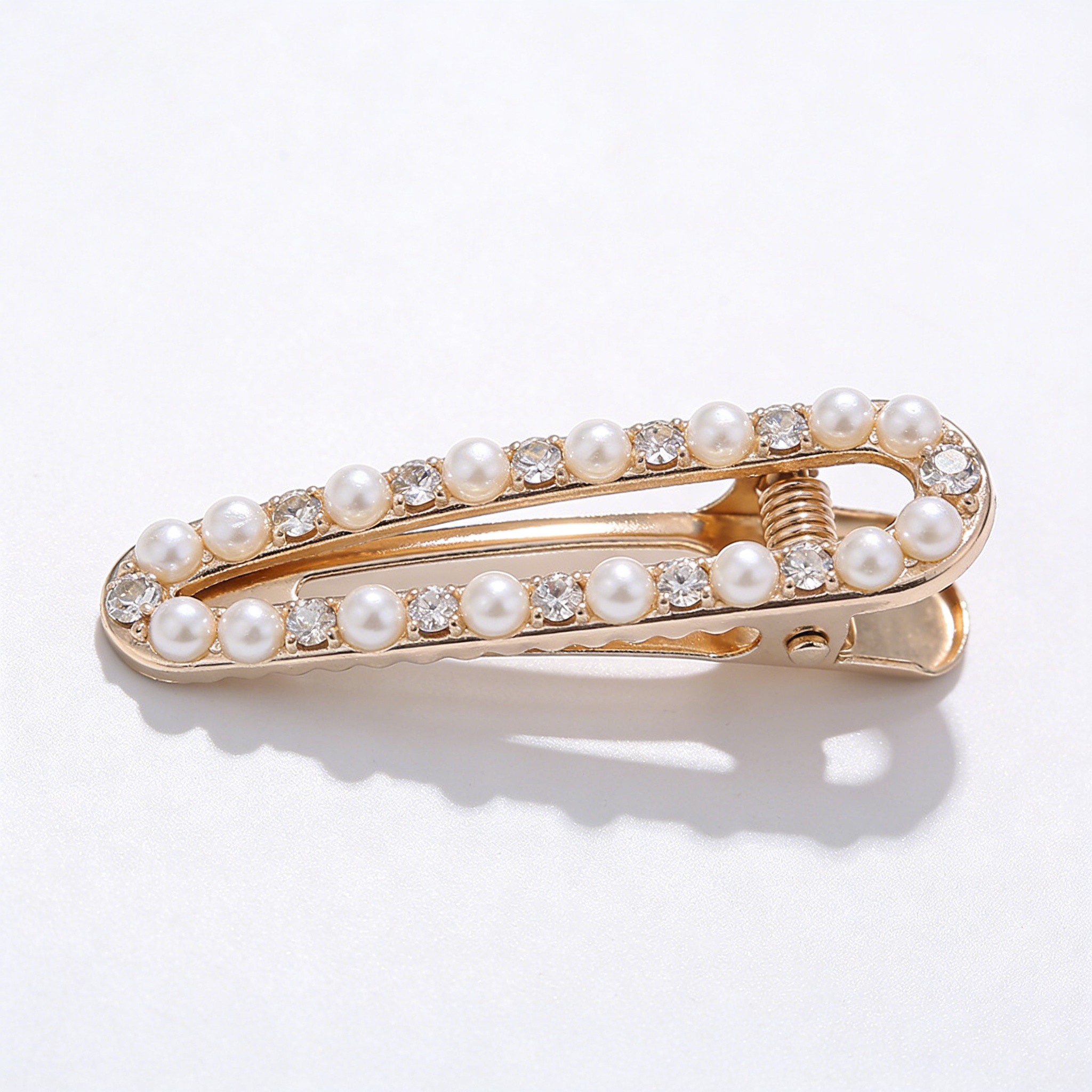 Glamorous Double Row Pearl & Crystal Hair Clip