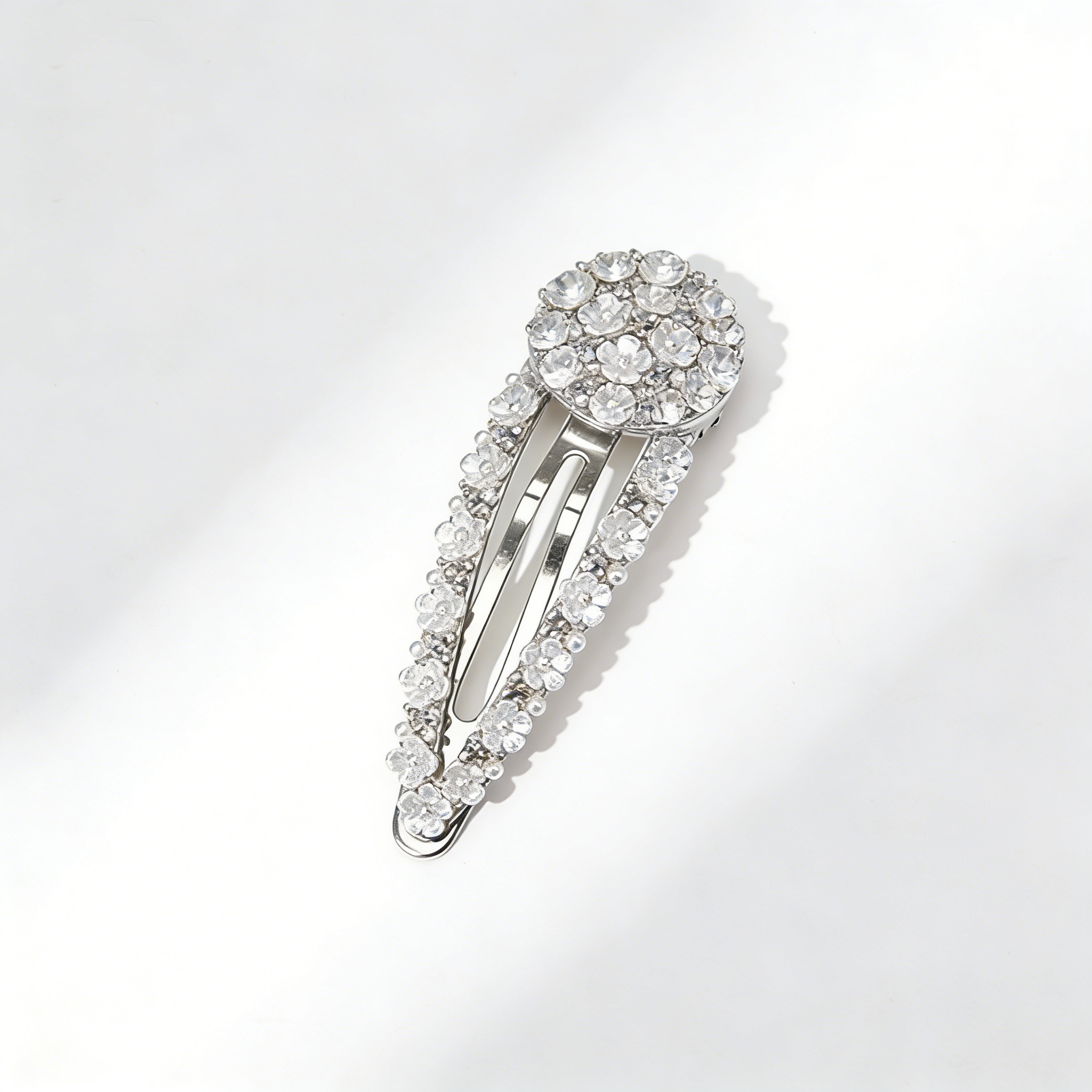 Sparkling Crystal Floral Hair Clip in Silver