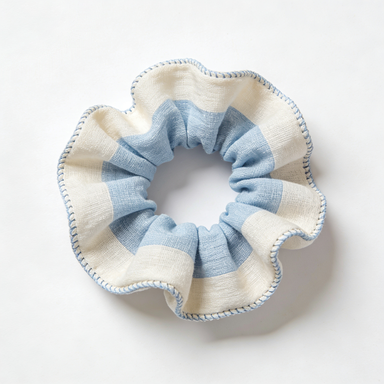 Blue & White Striped Linen Scrunchie