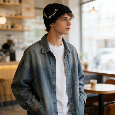 Black Chain Decor Beanie