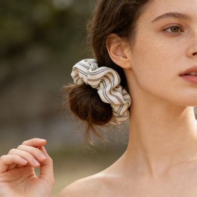Neutral Stripe Linen Scrunchie