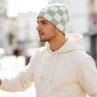 Green & White Checkerboard Beanie