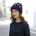 Navy Beanie with Silver Star Studs