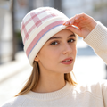 Pink & White Plaid Cuffed Beanie