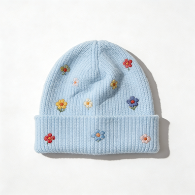Multi-Flower Embroidered Beanie