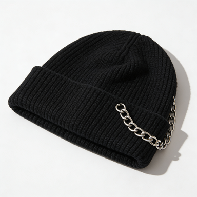 Black Chain Decor Beanie