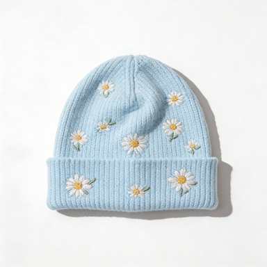 Light Blue Daisy Cluster Beanie