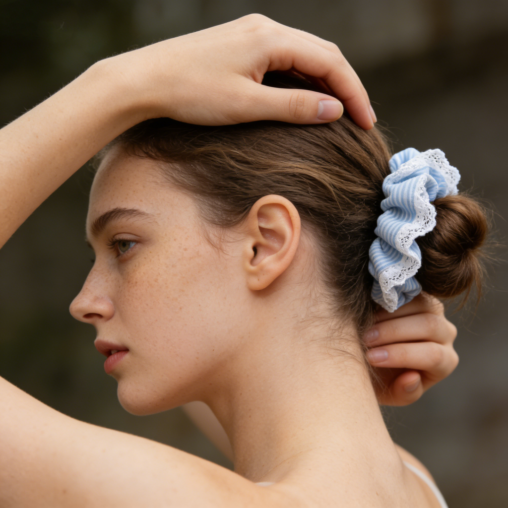 Blue Stripe Lace Scrunchie