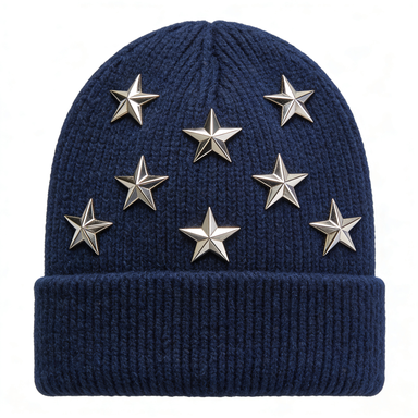 Navy Beanie with Silver Star Studs