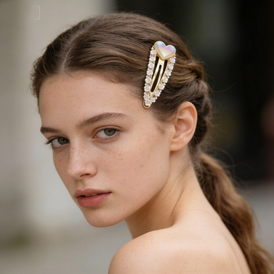 Romantic Heart Pearl Hair Clip with Crystal Accents