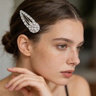 Sparkling Crystal Floral Hair Clip in Silver