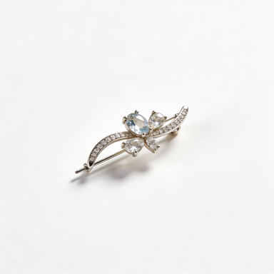 Blue Gem & Crystal Bow Brooch