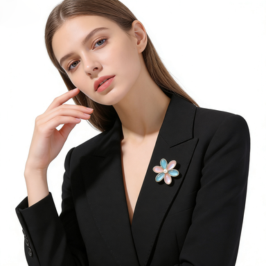 Pastel Flower Brooch with Pearl Center