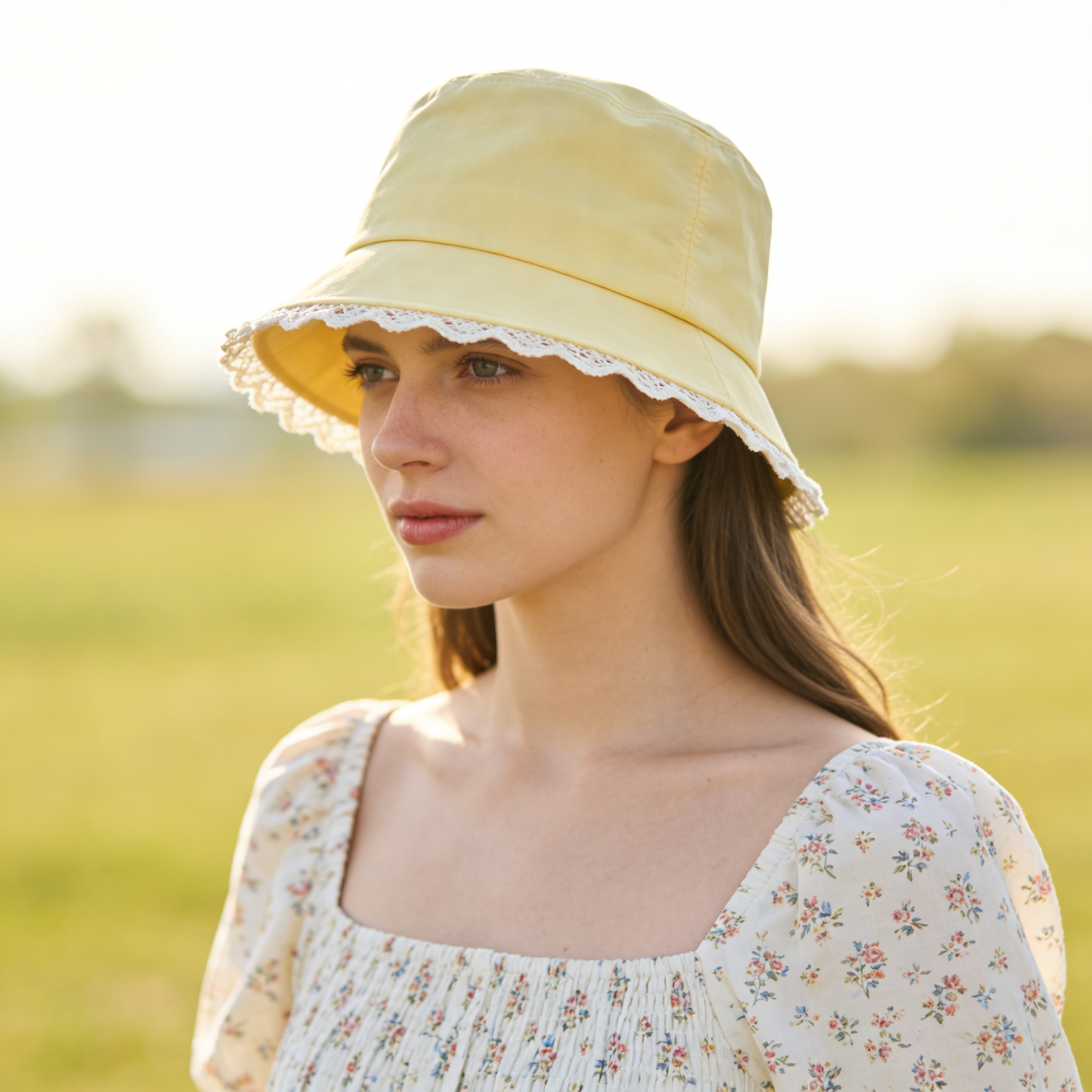 Yellow Lace Trim Bucket Hat