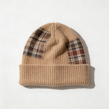 Beige Plaid Patchwork Beanie