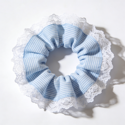 Blue Stripe Lace Scrunchie