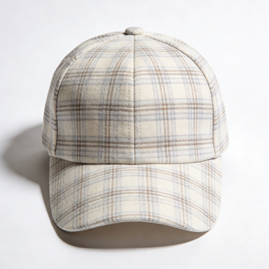 Beige Plaid Baseball Cap