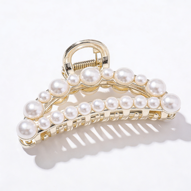 Glamorous Double Row Pearl Hair Claw