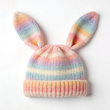 Pastel Rainbow Bunny Ear Beanie