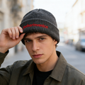 Charcoal Gray Letter Embroidered Beanie