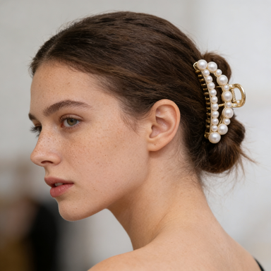 Glamorous Double Row Pearl Hair Claw
